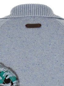 Moschino Distressed Argyle Cardigan Blue