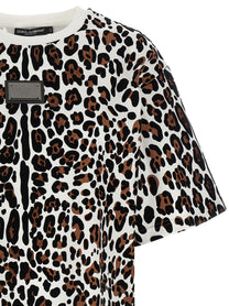 DOLCE &amp; GABBANA - DOLCE &amp; GABBANA - Animal print logo plaque T-shirt - Women’s Tops