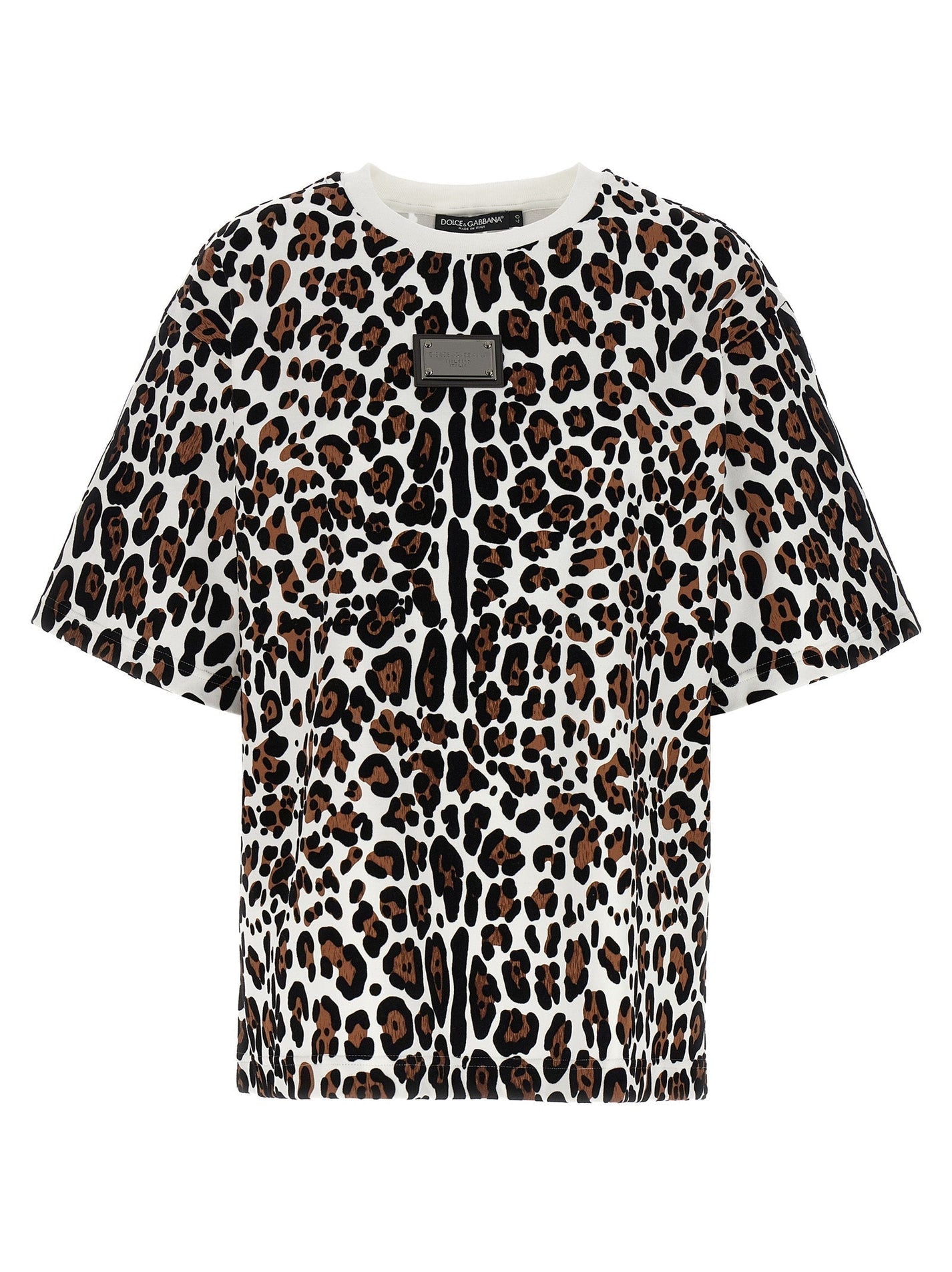 DOLCE &amp; GABBANA - DOLCE &amp; GABBANA - Animal print logo plaque T-shirt - Women’s Tops