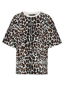 DOLCE &amp; GABBANA - DOLCE &amp; GABBANA - Animal print logo plaque T-shirt - Women’s Tops