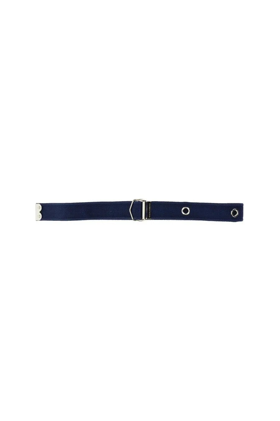 Dolce &amp; Gabbana men’s navy blue canvas belt with silver toned metal buckle and eyelets for casual wear