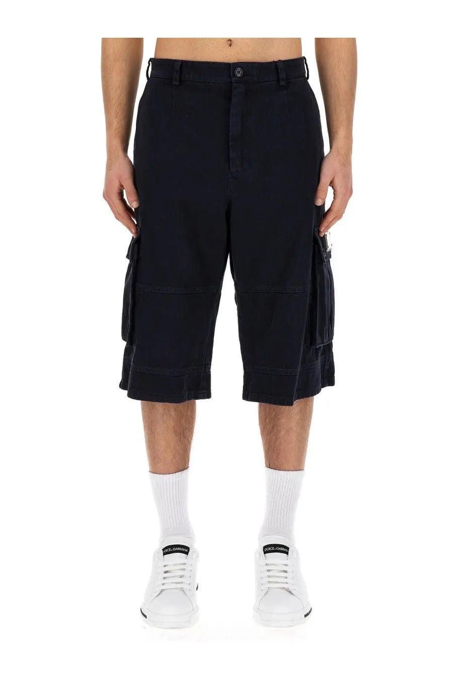 Black dolce &amp; gabbana men’s bermuda cargo shorts with multiple pockets and button closure for casual wear
