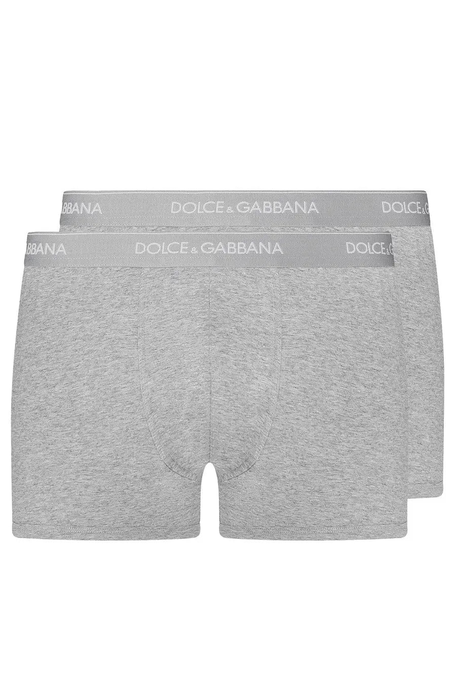 Dolce &amp; Gabbana men’s bi pack boxer regular gray heathered cotton briefs with matching logo elastic waistband