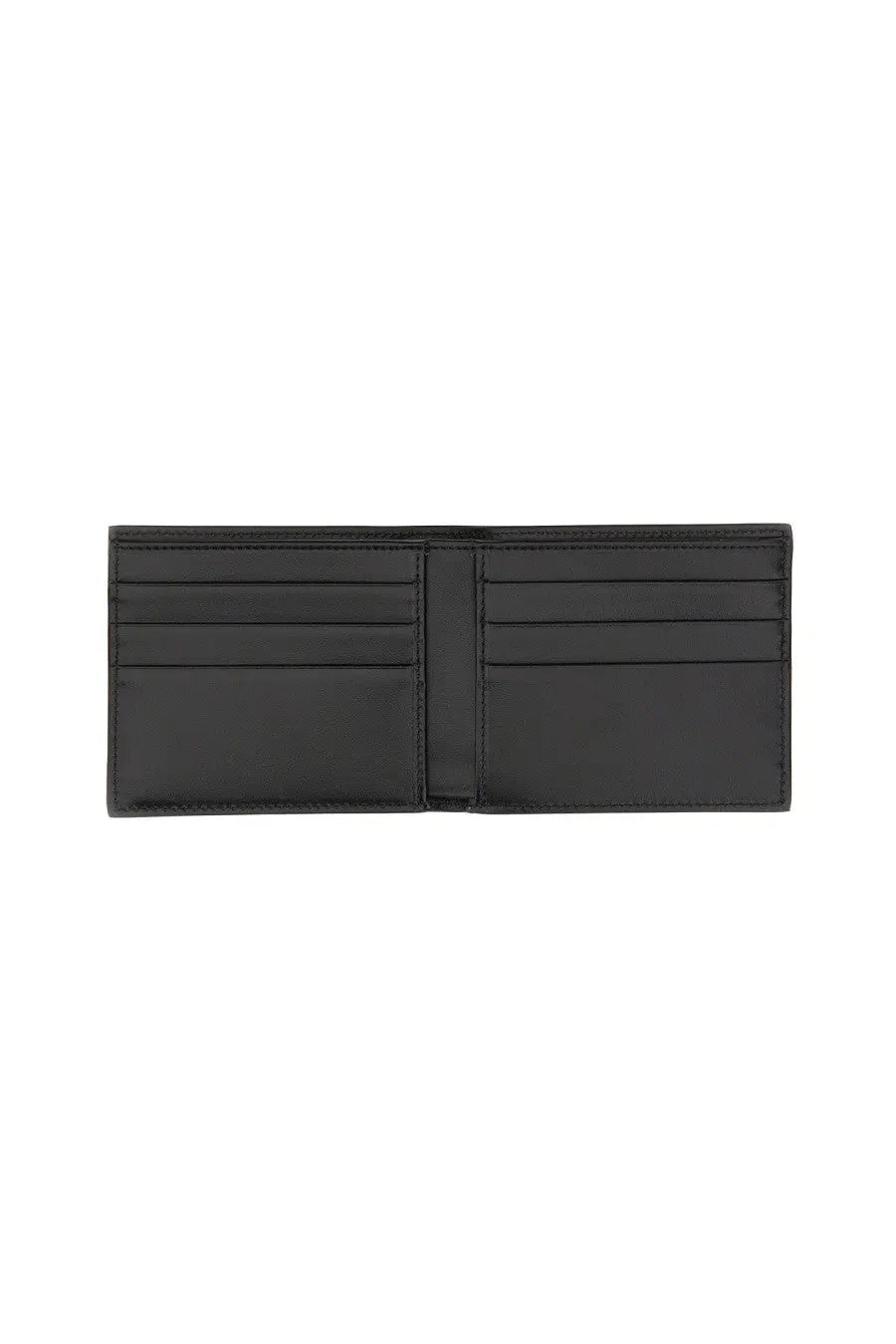 Dolce &amp; Gabbana men’s bifold wallet in black leather with multiple card slots and a central divider