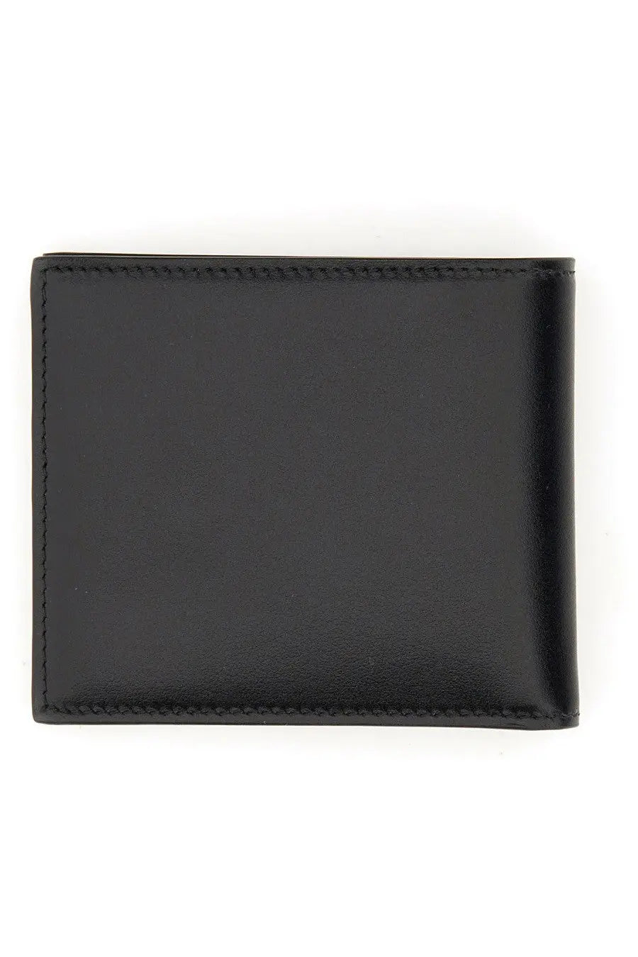 Dolce &amp; Gabbana men’s bifold wallet black leather with precise stitching along the edges visible on the back side