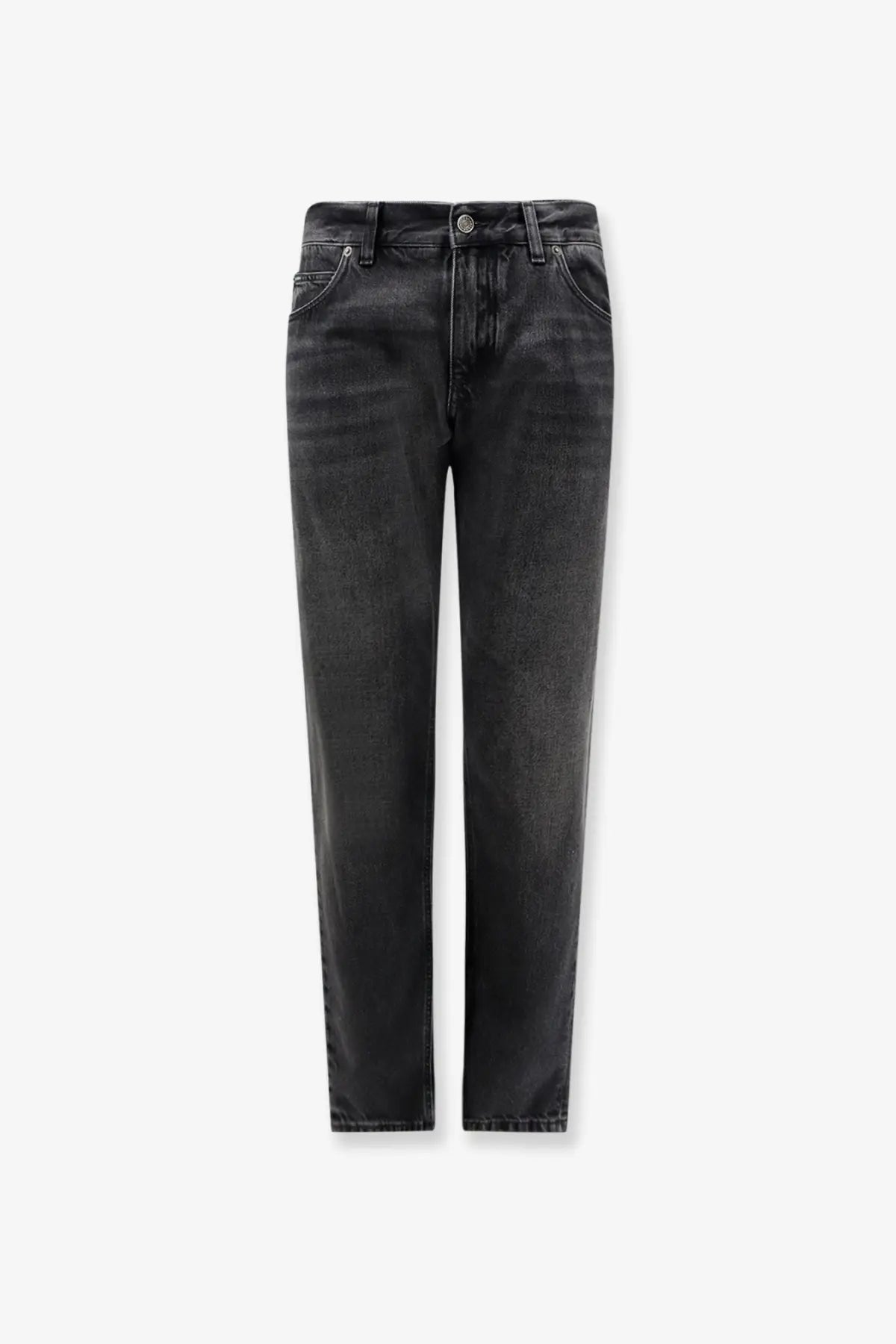 Dolce &amp; gabbana men’s black denim trousers with straight-leg cut and classic five-pocket design in black denim