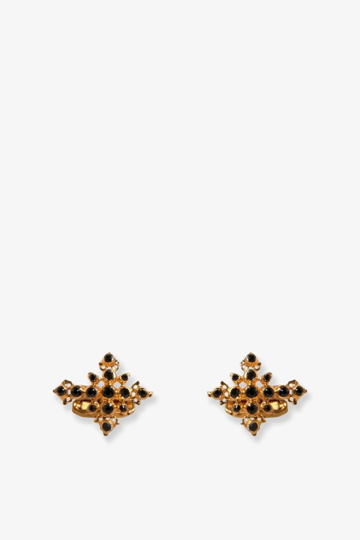 Dolce &amp; gabbana men’s gold-toned brass stud earrings with ornate symmetrical design and black gemstone accents