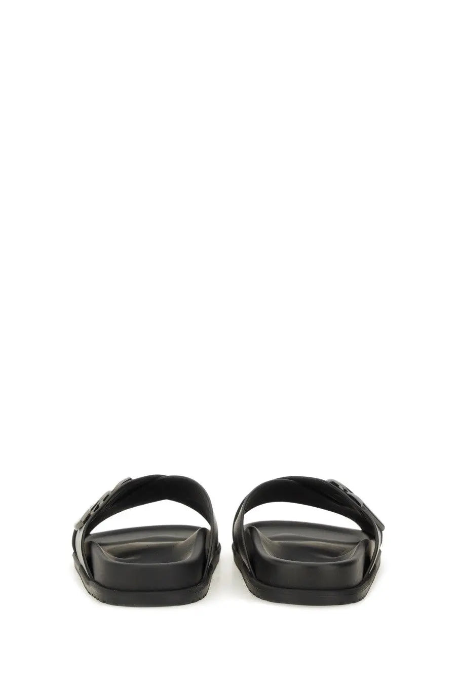 Dolce &amp; Gabbana men’s black calfskin slide sandals with sleek minimalist design and adjustable strap closures
