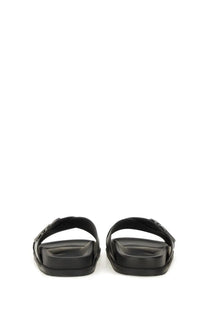 Dolce &amp; Gabbana men’s black calfskin slide sandals with sleek minimalist design and adjustable strap closures