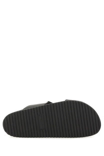 Black rubber sole with textured ribbed pattern on the back side of dolce and gabbana men’s calfskin sandal black