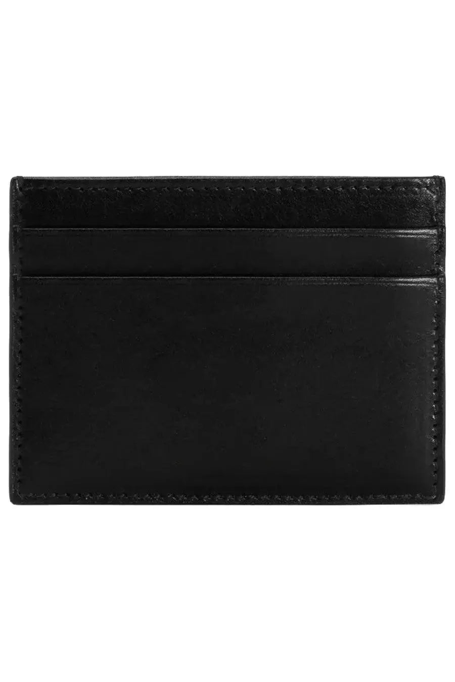 Dolce &amp; Gabbana men’s black leather card holder with stitched edges and two horizontal card slots