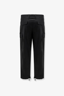 Dolce &amp; gabbana men’s black high waist cargo stretch cotton trousers with multiple pockets and drawstring cuffs