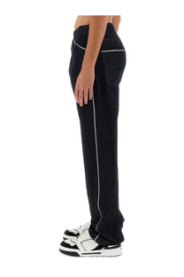 Dolce &amp; Gabbana men’s cimosed jeans blue black denim pants with white stitching along side seams and pocket edges