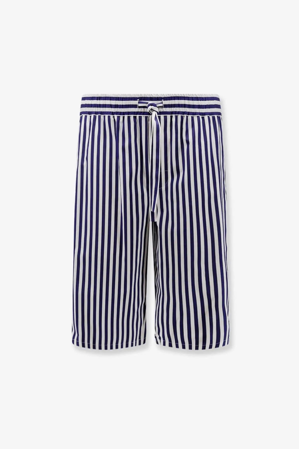 Dolce &amp; Gabbana men’s cotton Bermuda shorts with navy and white vertical stripes and a drawstring waistband