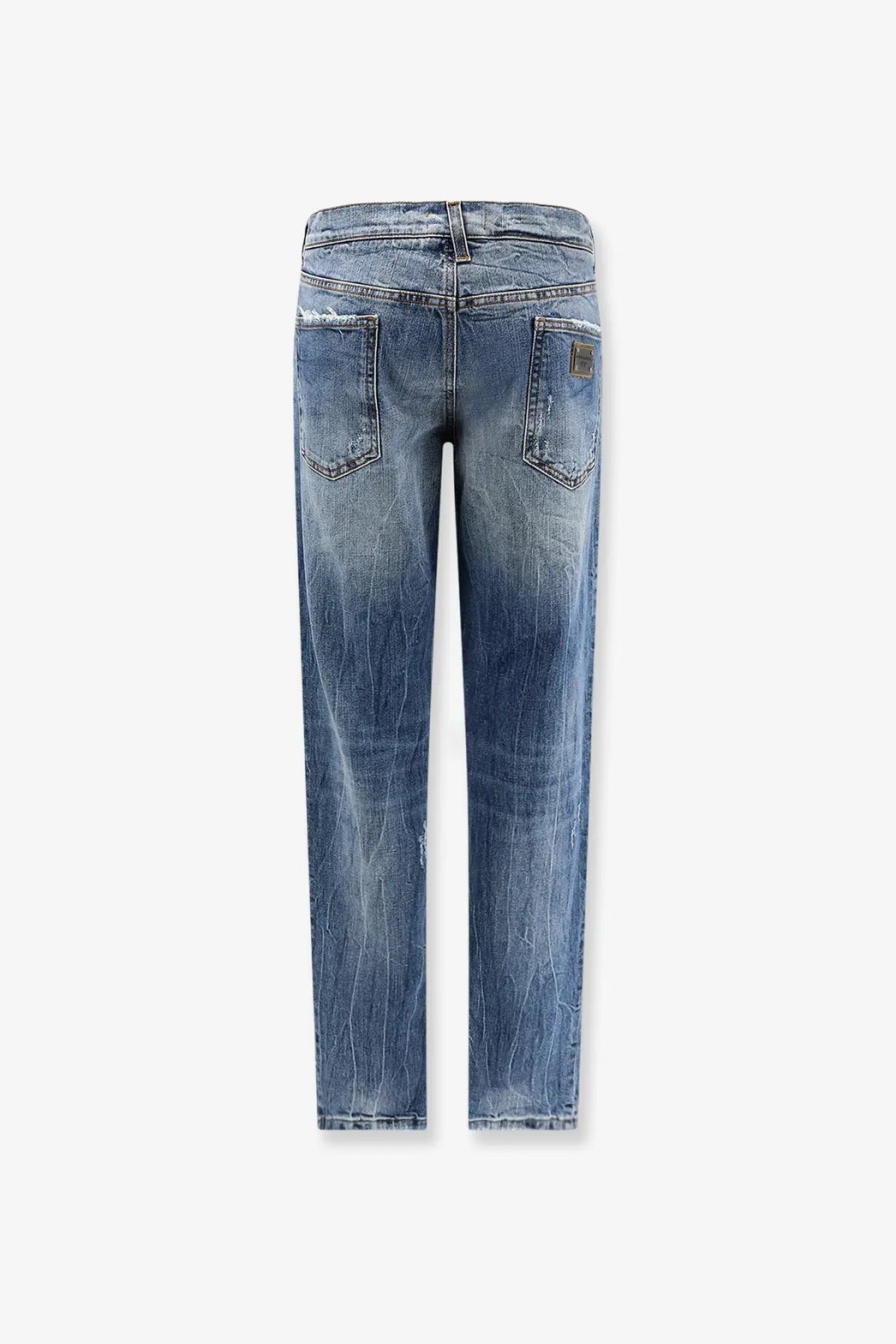 Dolce &amp; Gabbana men’s cotton blue denim jeans with faded wash and distressed details
