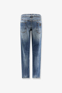 Dolce &amp; Gabbana men’s cotton blue denim jeans with faded wash and distressed details