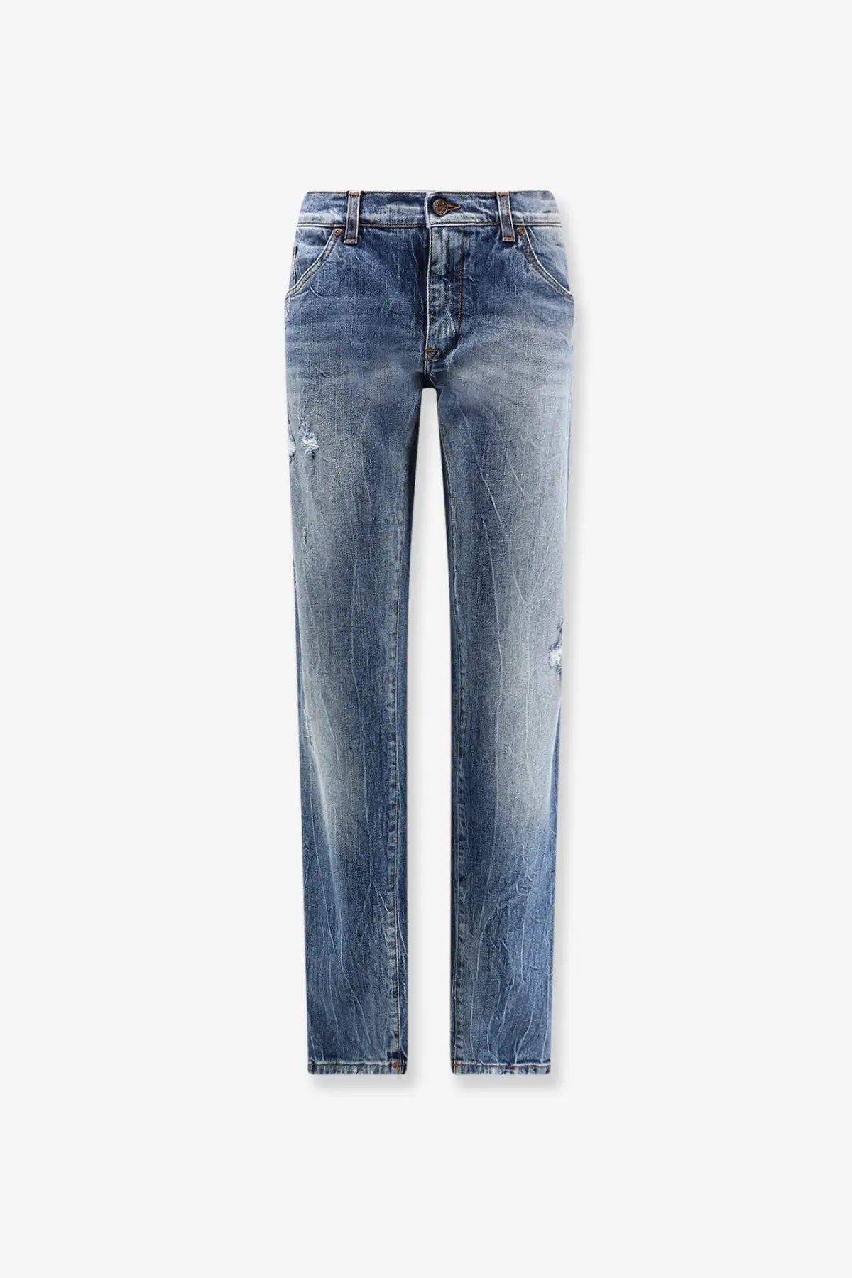 Dolce &amp; Gabbana men’s cotton blue denim jeans with faded wash and subtle distressing details