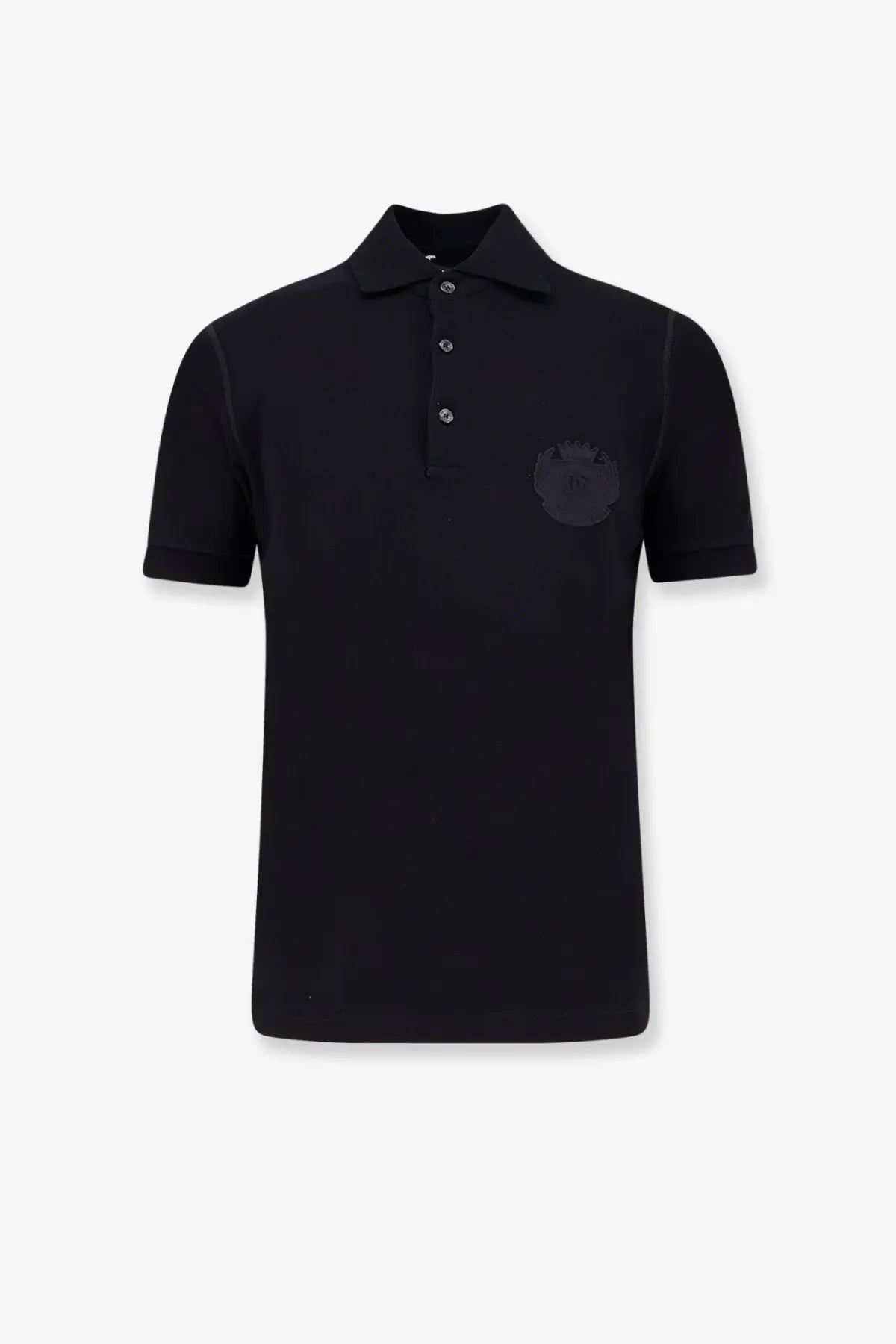 Dolce &amp; Gabbana men’s black cotton polo shirt with short sleeves and subtle embroidered logo on the left chest