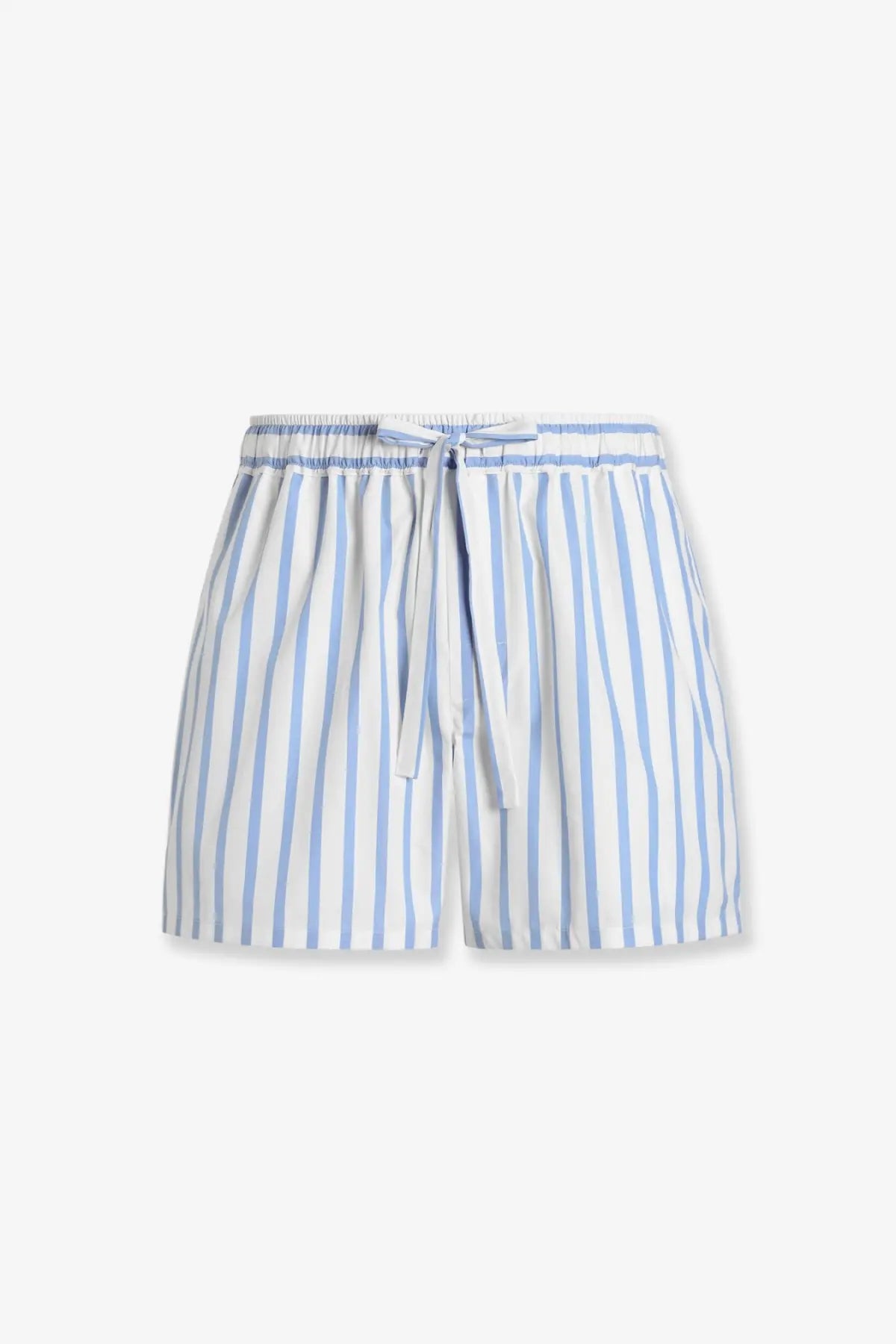 Dolce &amp; Gabbana men’s light blue and white cotton poplin shorts with vertical stripes elastic waistband and drawstring