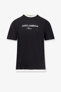 Black dolce &amp; gabbana men’s cotton t-shirt with white collar and hem trim and minimalist white logo print