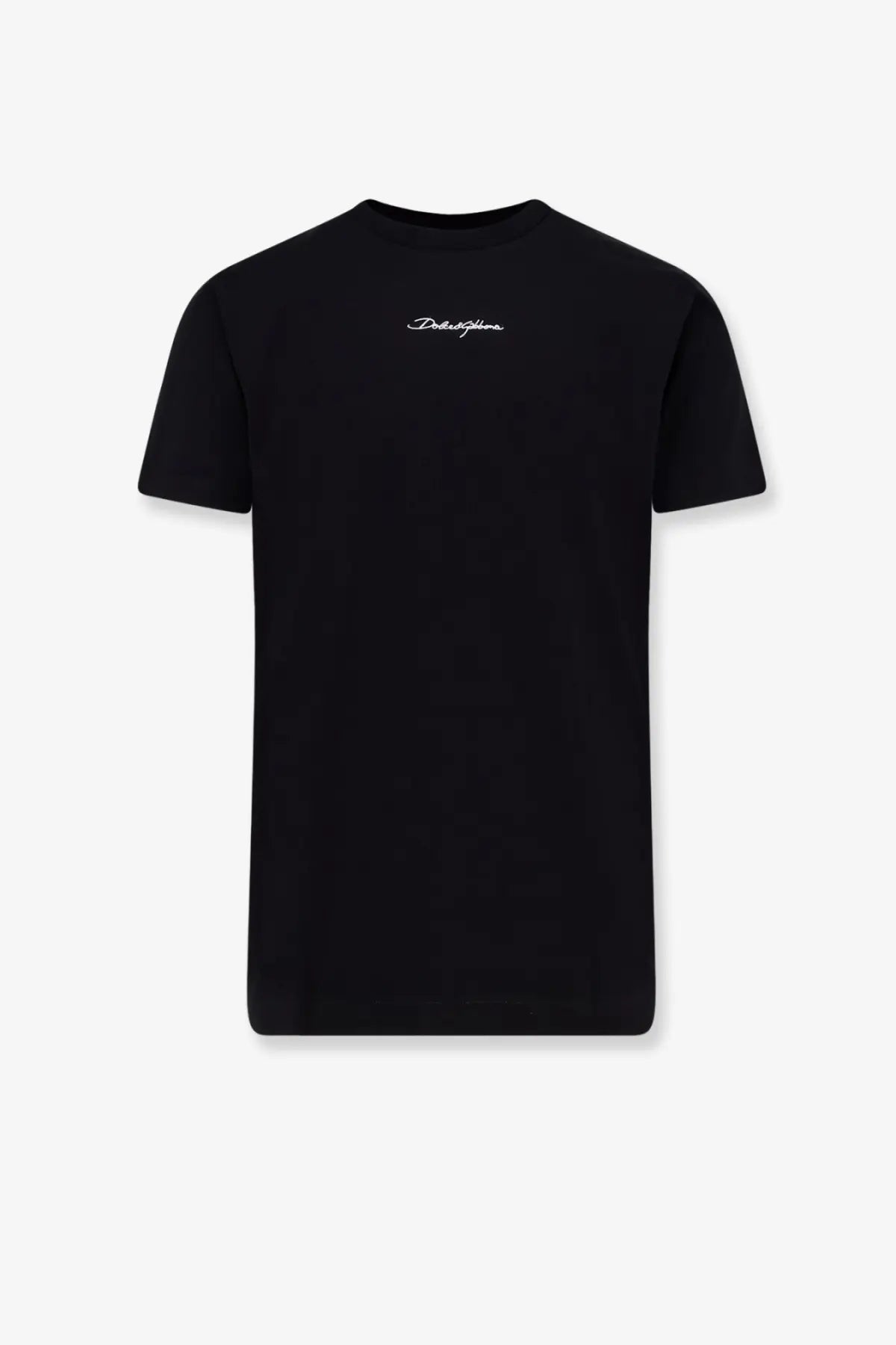 Dolce &amp; gabbana men’s black cotton short-sleeved t-shirt with subtle white cursive logo embroidered on left chest