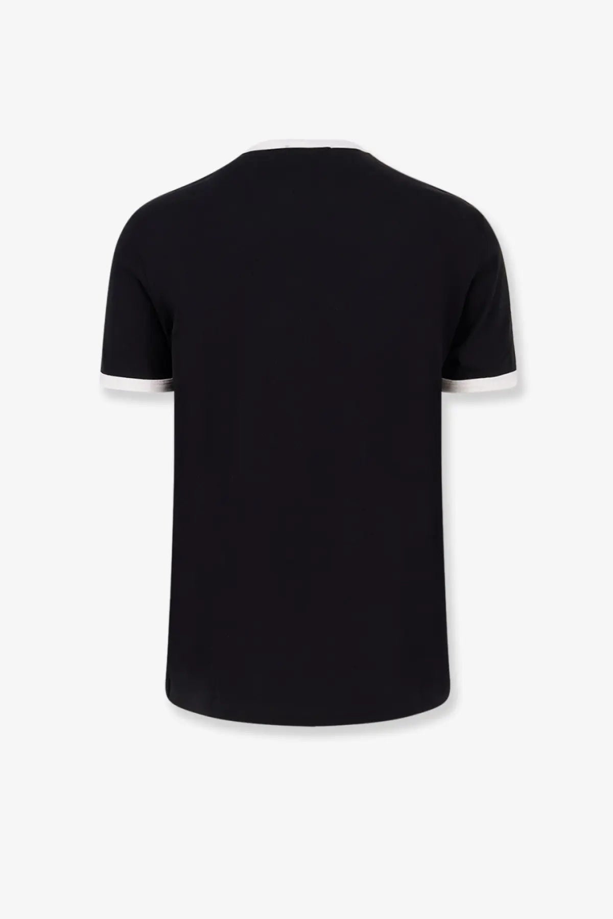 Dolce &amp; Gabbana men’s black cotton short-sleeved t-shirt with white ribbed trim at collar and sleeve cuffs