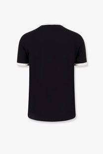 Dolce &amp; Gabbana men’s black cotton short-sleeved t-shirt with white ribbed trim at collar and sleeve cuffs