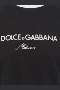Black dolce and gabbana men’s cotton t-shirt with white embroidered logo and cursive milano script on the front