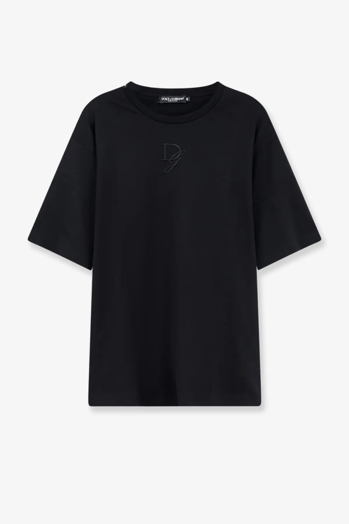 Black dolce and gabbana men’s cotton t shirt with subtle embroidered logo on the chest