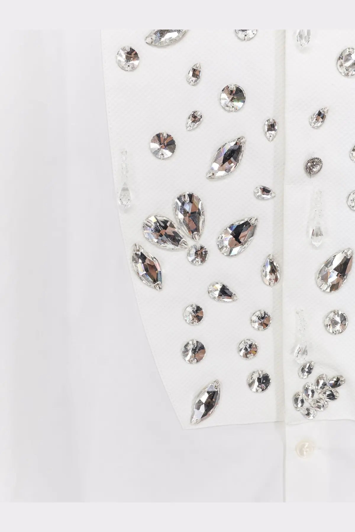 Dolce &amp; Gabbana men’s white cotton shirt with sparkling silver rhinestones in various sizes and shapes