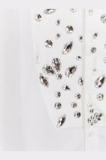 Dolce &amp; Gabbana men’s white cotton shirt with sparkling silver rhinestones in various sizes and shapes