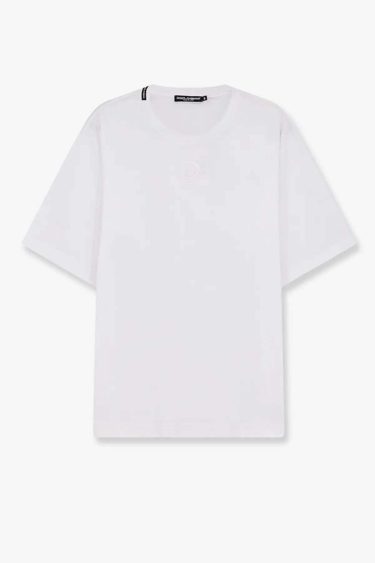 Dolce &amp; Gabbana men’s white cotton t-shirt with minimalist design and subtle brand tag at the neckline