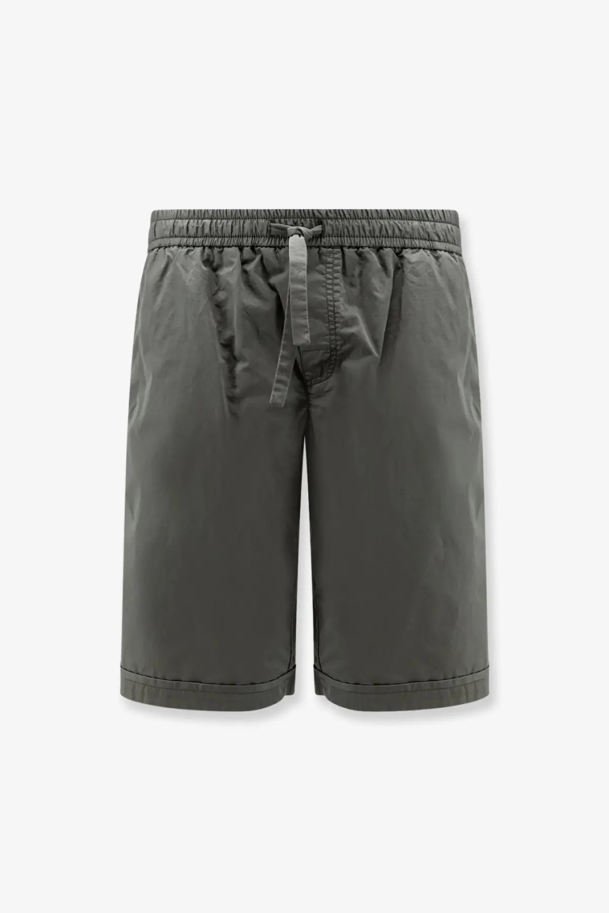 Dolce &amp; Gabbana men’s grey cotton shorts with lightweight dark gray nylon, elastic waistband, and matching drawstring