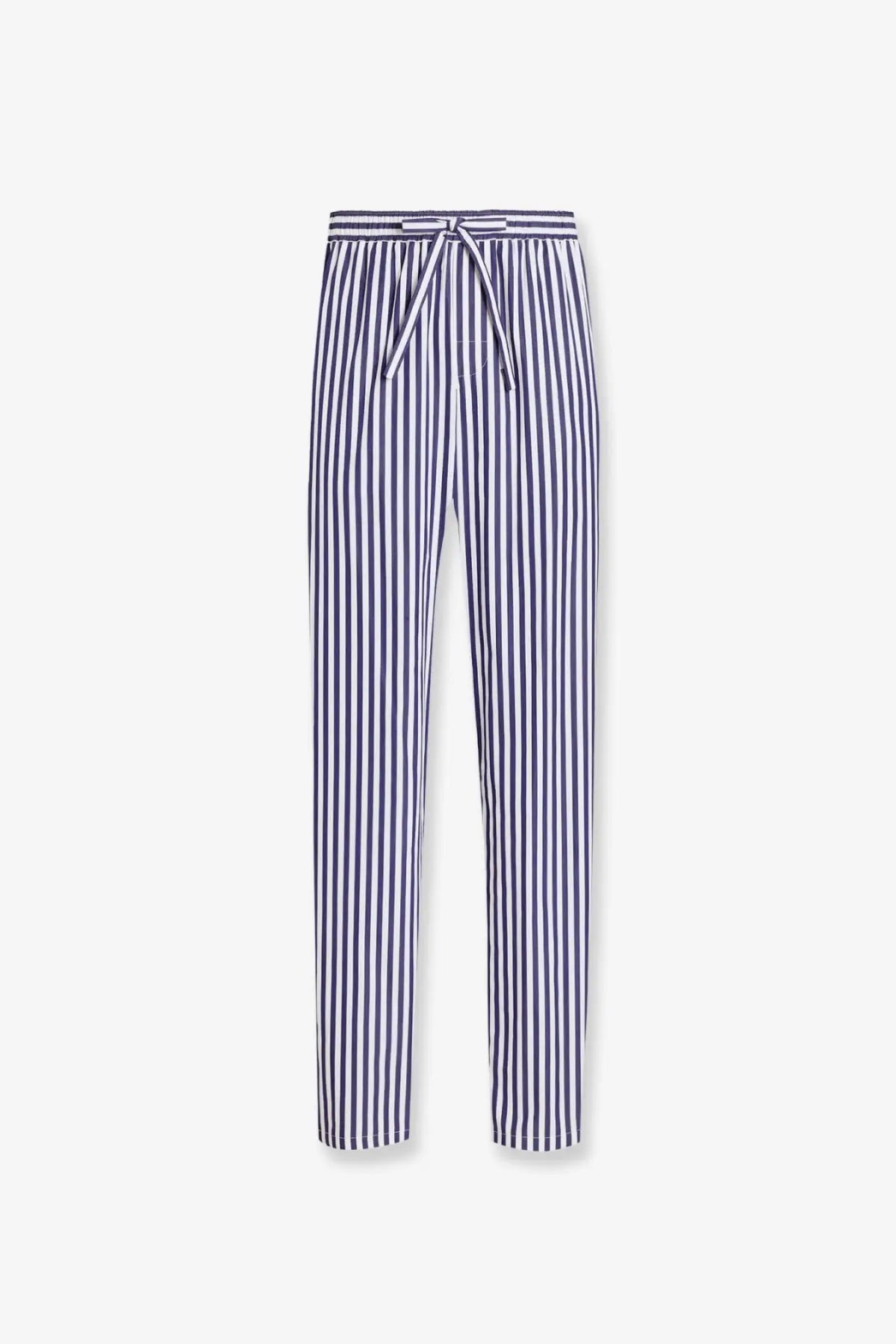 Dolce &amp; Gabbana men’s cotton and silk trousers in navy and white vertical stripes with a drawstring waistband