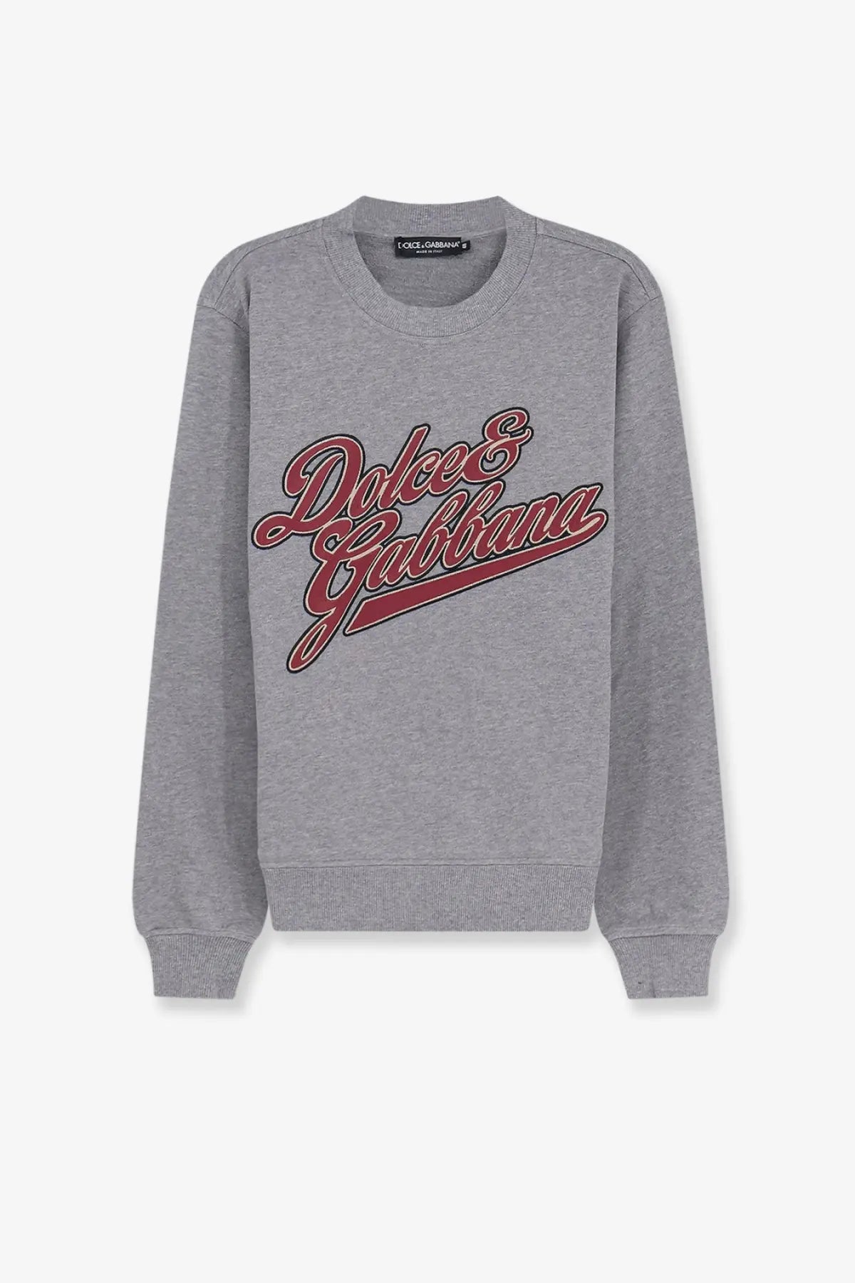 Dolce &amp; Gabbana men’s gray cotton sweatshirt with bold red and black scripted logo across the chest