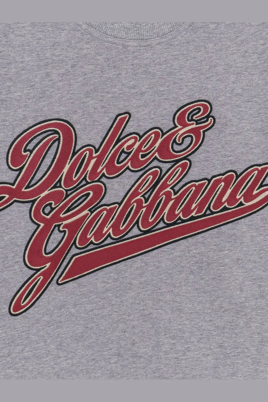 Dolce and Gabbana men’s gray heathered cotton t-shirt with bold red and black logo in cursive script