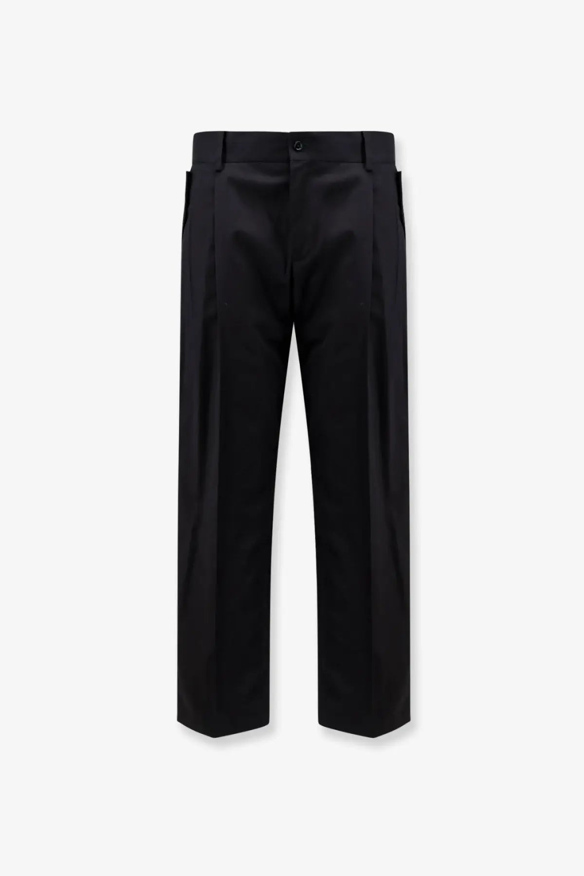 Dolce &amp; Gabbana men’s black cotton tailored trousers with sleek straight-leg cut and subtle front pleats