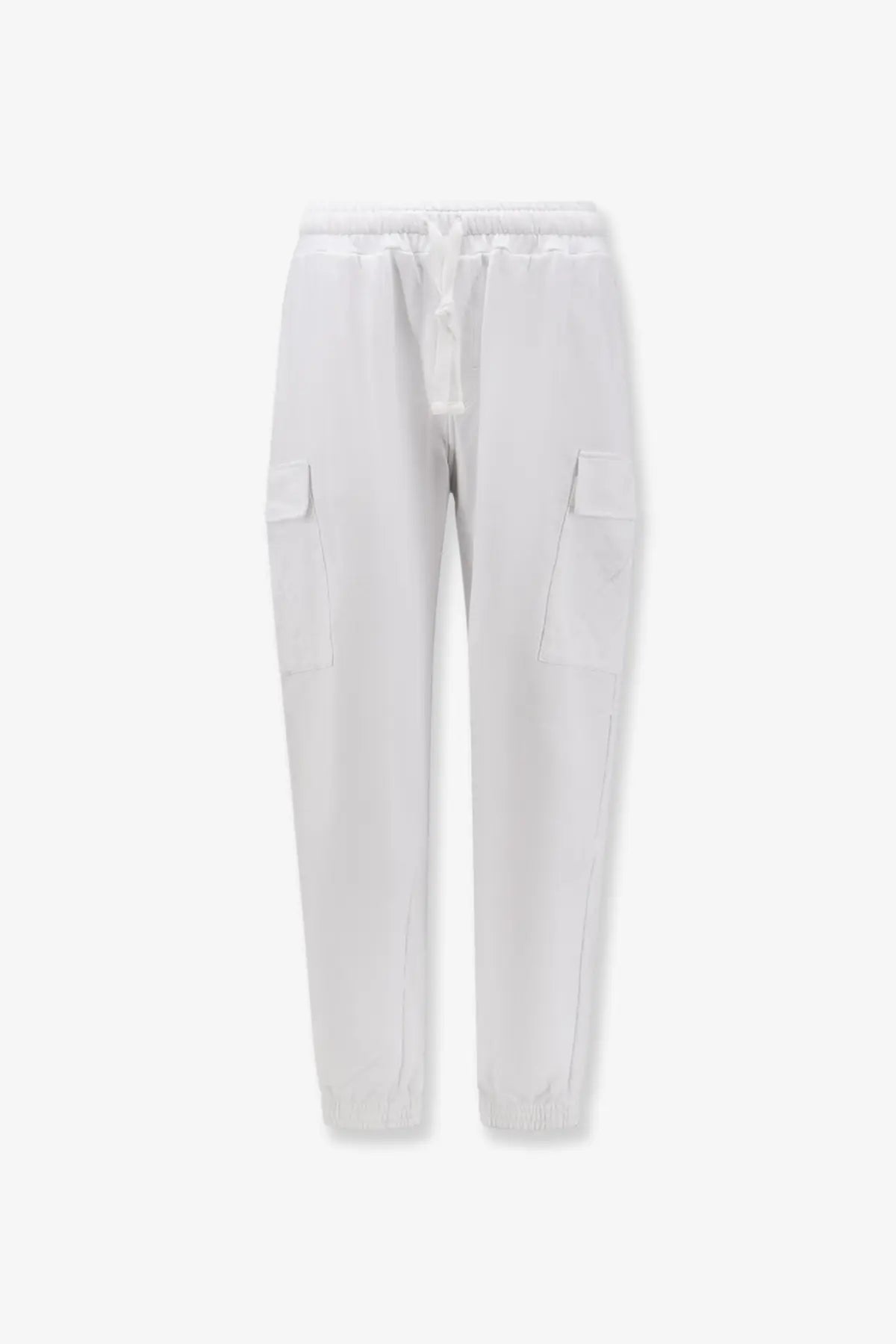 Dolce &amp; gabbana men’s white cotton cargo trousers with elastic waistband drawstring and large side pockets