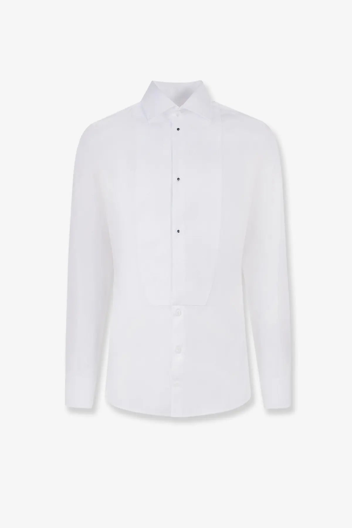 Dolce &amp; Gabbana men’s white cotton tuxedo shirt with classic collar and subtle black buttons