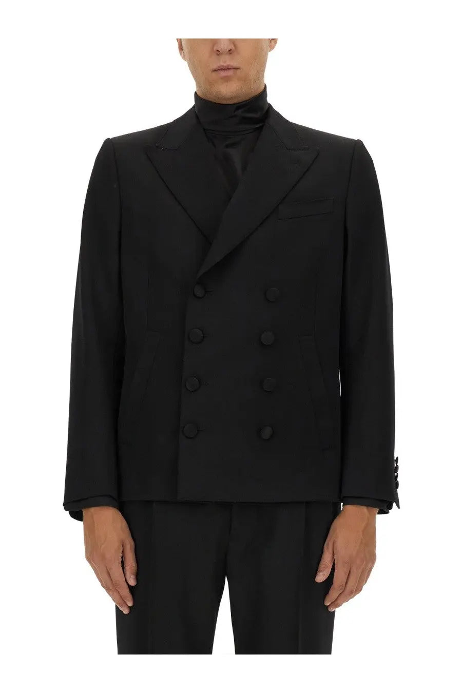Dolce &amp; Gabbana men’s black double breasted suit jacket with tailored fit and matching buttons
