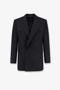Dolce &amp; Gabbana men’s black double breasted virgin wool blazer with subtle sheen six buttons and two flap pockets
