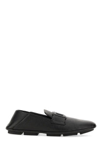 Dolce &amp; Gabbana men’s driver black leather loafer with textured surface and minimalist buckle closure