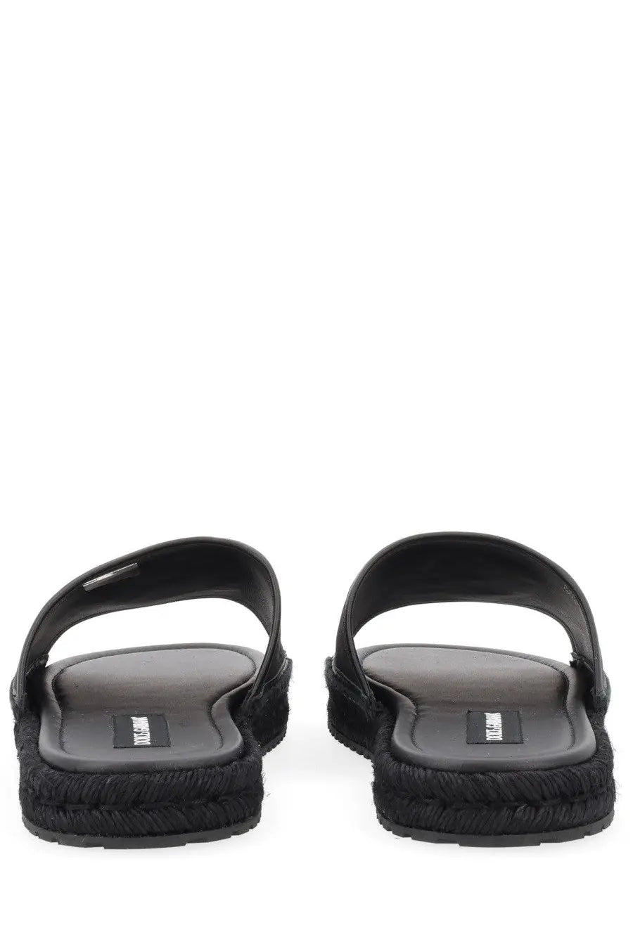 Dolce &amp; Gabbana men’s black espadrille sandals with smooth leather straps and woven rope sole