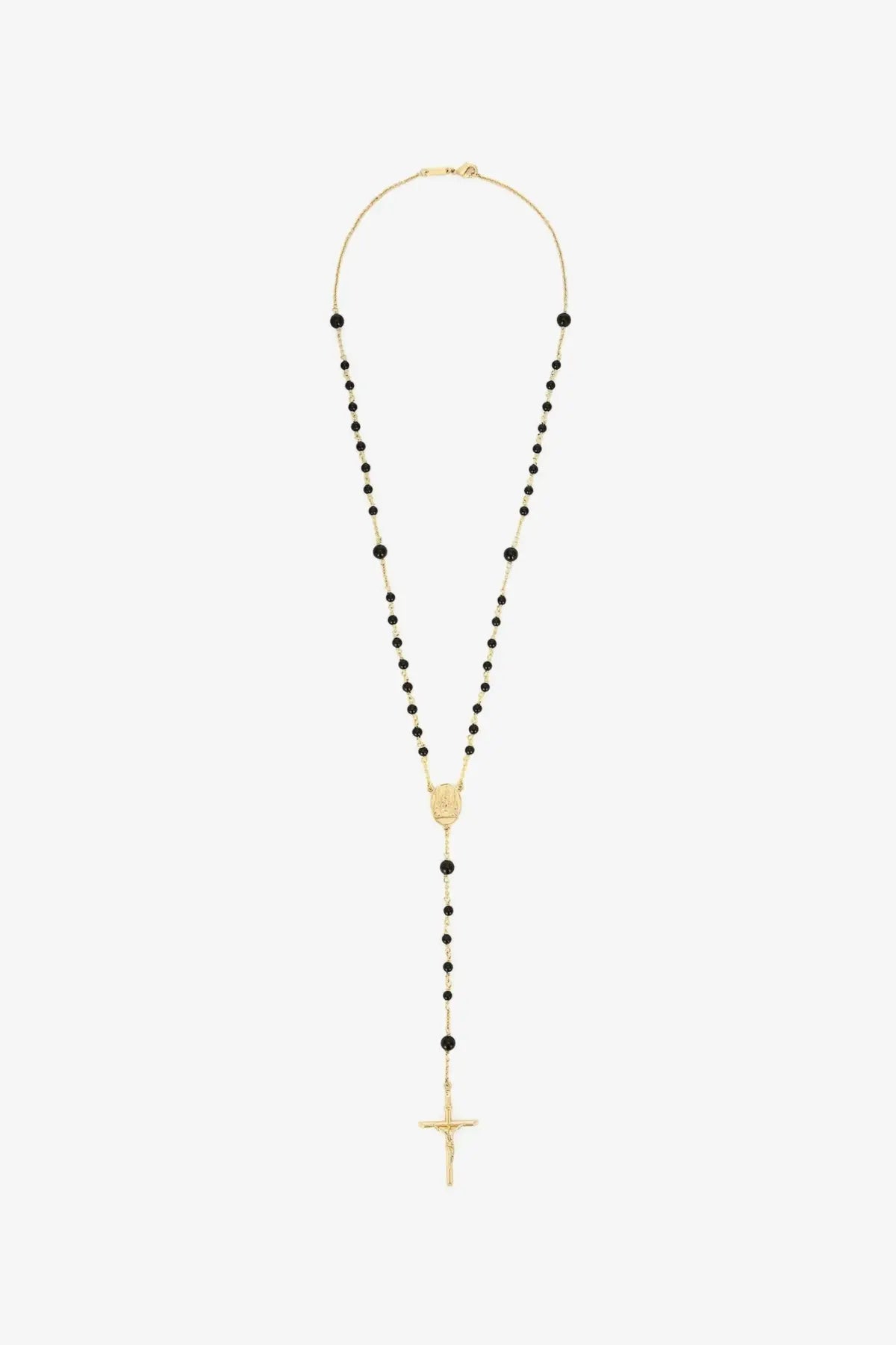 Dolce &amp; gabbana men’s gold brass rosary necklace with black beads and crucifix pendant