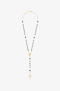 Dolce &amp; gabbana men’s gold brass rosary necklace with black beads and crucifix pendant