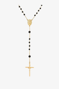 Dolce &amp; gabbana men’s gold brass rosary necklace with black beads and detailed gold-toned crucifix pendant