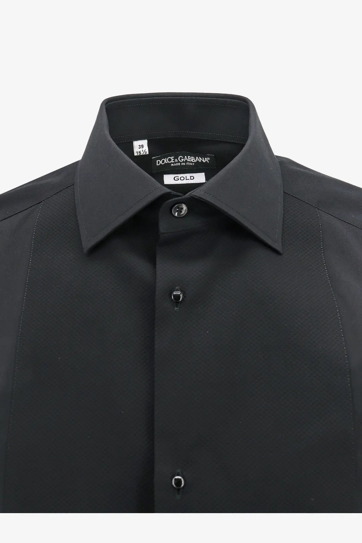 Dolce &amp; Gabbana men’s black gold cotton dress shirt with tailored collar and matching buttons