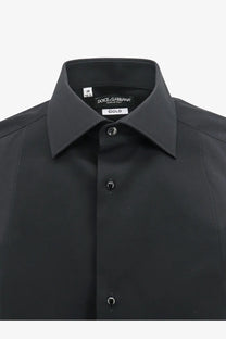 Dolce &amp; Gabbana men’s black gold cotton dress shirt with tailored collar and matching buttons