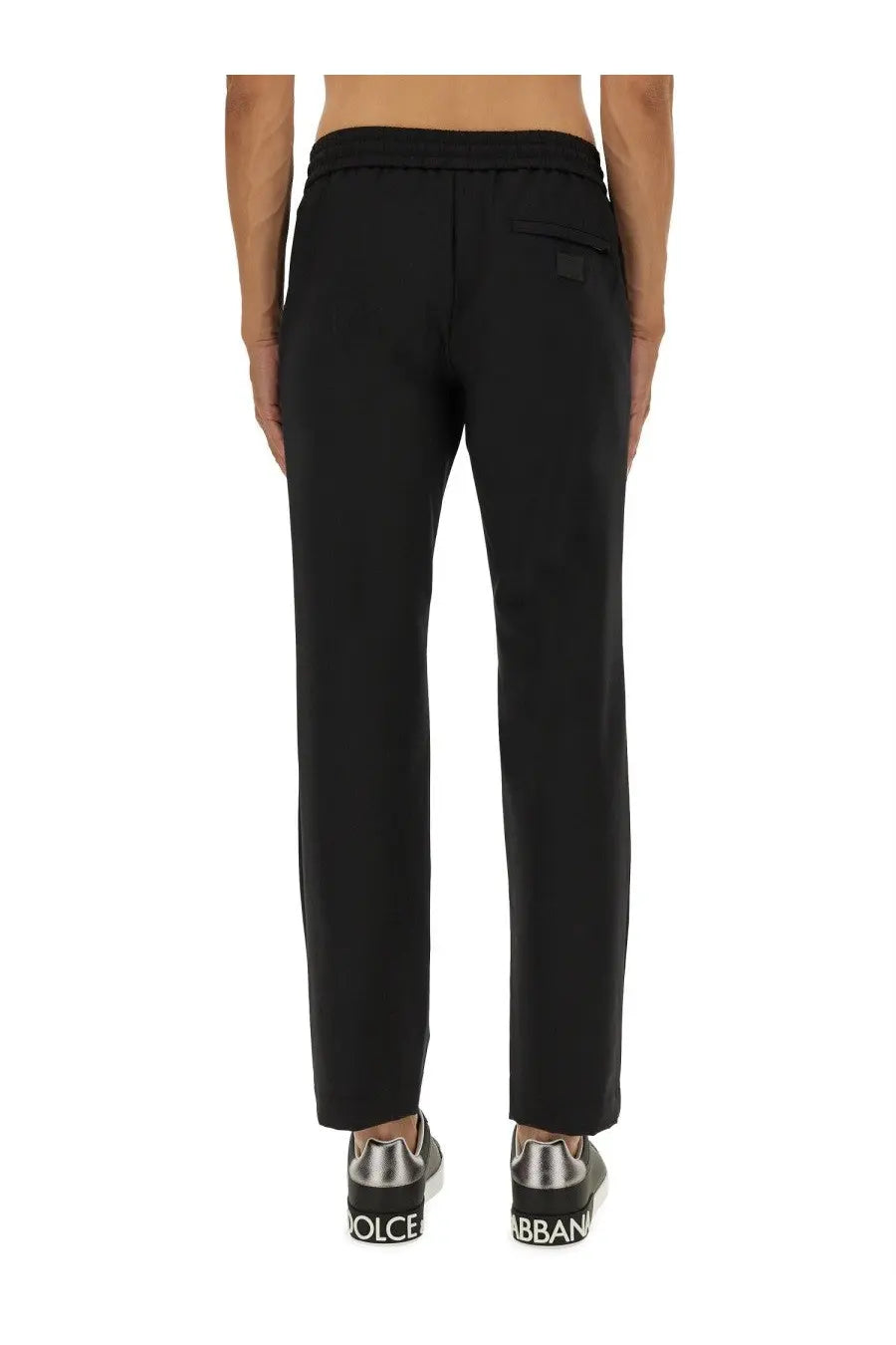 Dolce &amp; Gabbana men’s black tapered jogging pants with drawstring waistband and subtle side pockets