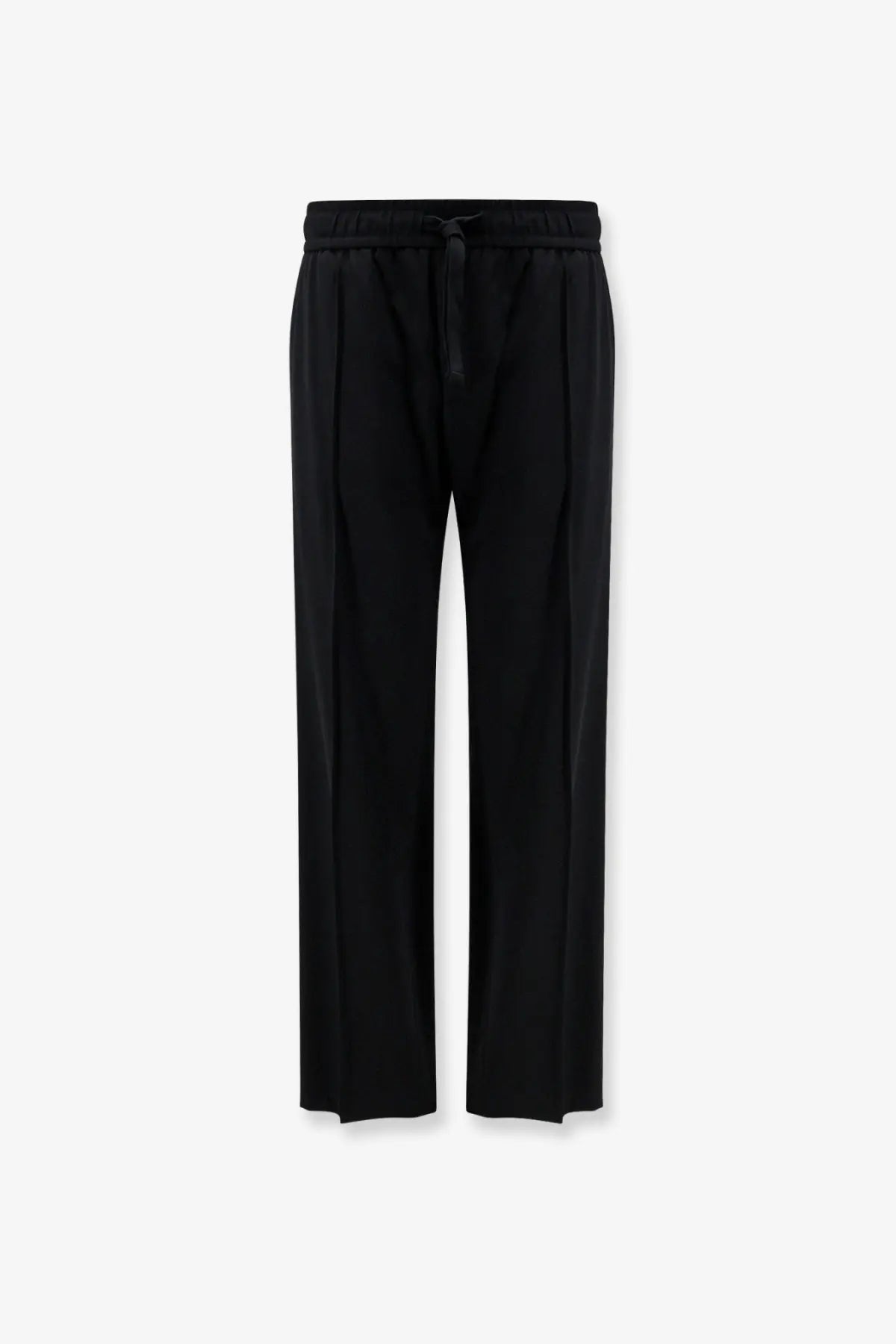 Black wide-leg jogging trousers with drawstring waistband made of stretch virgin wool by dolce and gabbana